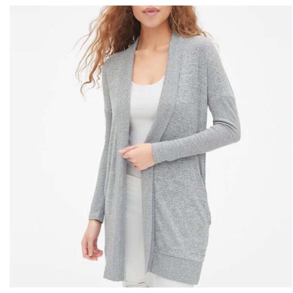 Gap softspun mix-fabric open front cardigan gray